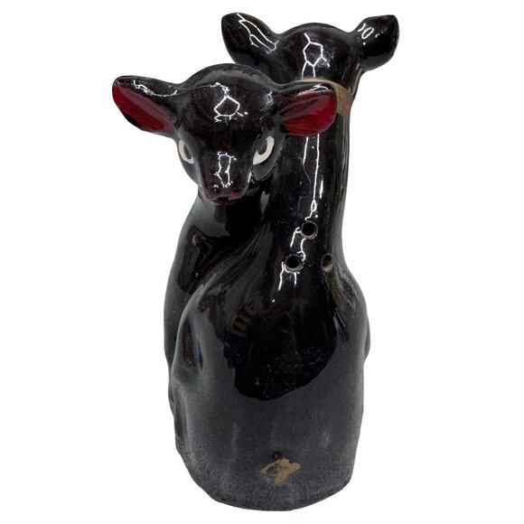 Vintage Black Cat Ceramic Salt & Pepper Joined Shakers Double-Sided Mid-Century - Picture 7 of 8